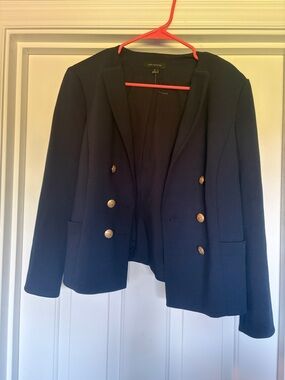 Ann Taylor Navy Double-Breasted Blazer with Gold Buttons